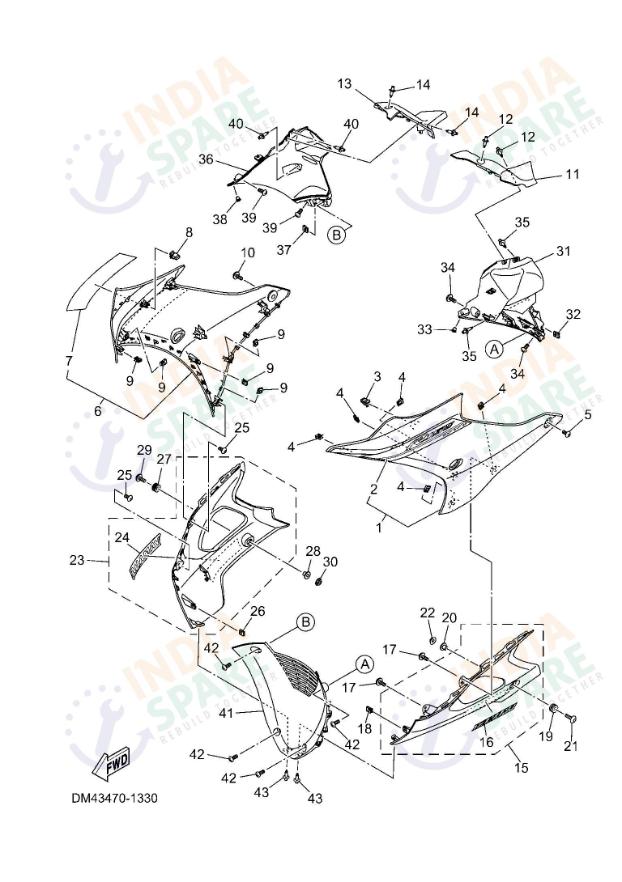 Dm43 Shell Yamaha R15 V4 DM43 Leg Shield | IndiaSpare